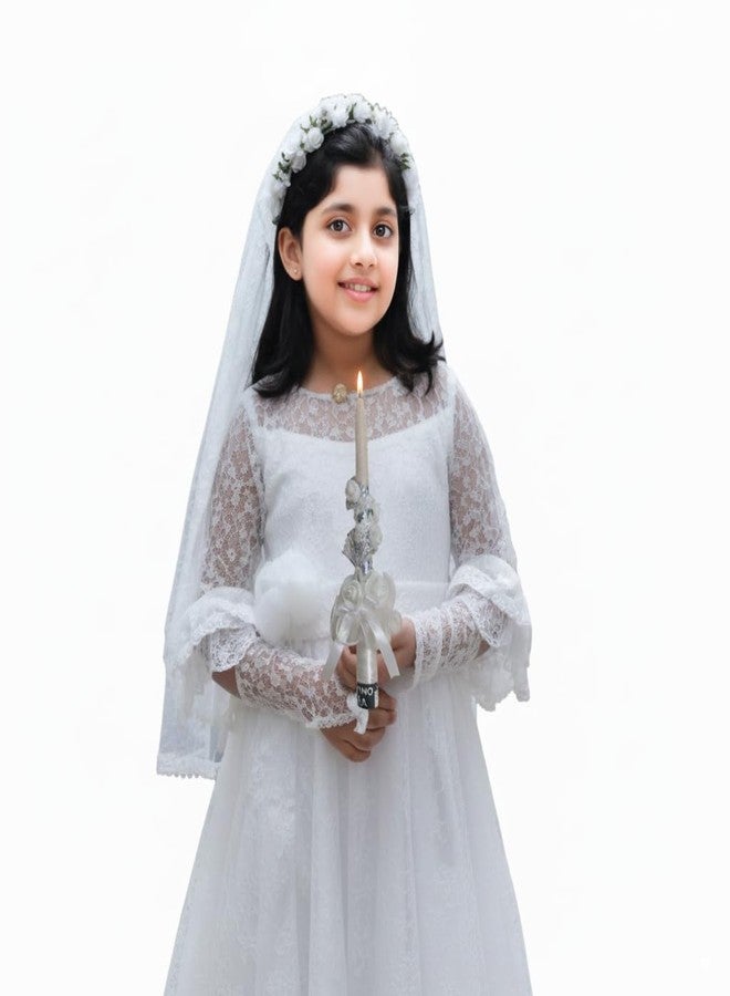 Devino Ora First Holy Communion and Confirmation Scented Candle for Christian Rituals Non-Toxic Non-Smoke Natural Wax Long Lasting Burn time 12 Inch Height and 1-inch Width (White Rose) - Image 2